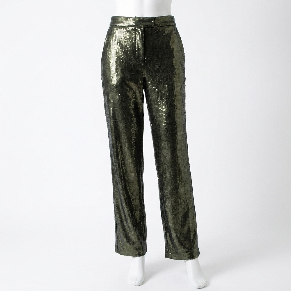 NEW RONNY KOBO claire sequin high waisted pant in green